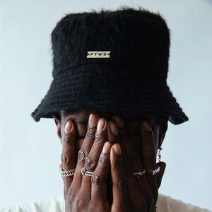 For Those Who Sin Mohair Bucket Hat Black Satin Lined L/XL Unisex Streetwear